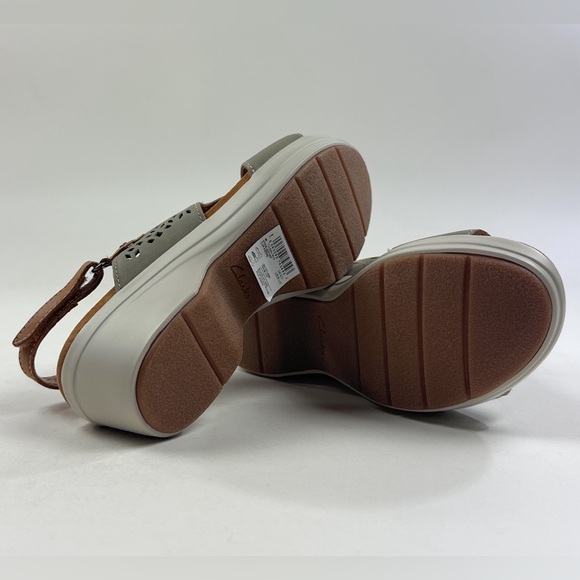 Clarks Tuleah Sun Stone Gray Leather Womens Wedge Sandals Slingback 26177386 - Picture 8 of 12